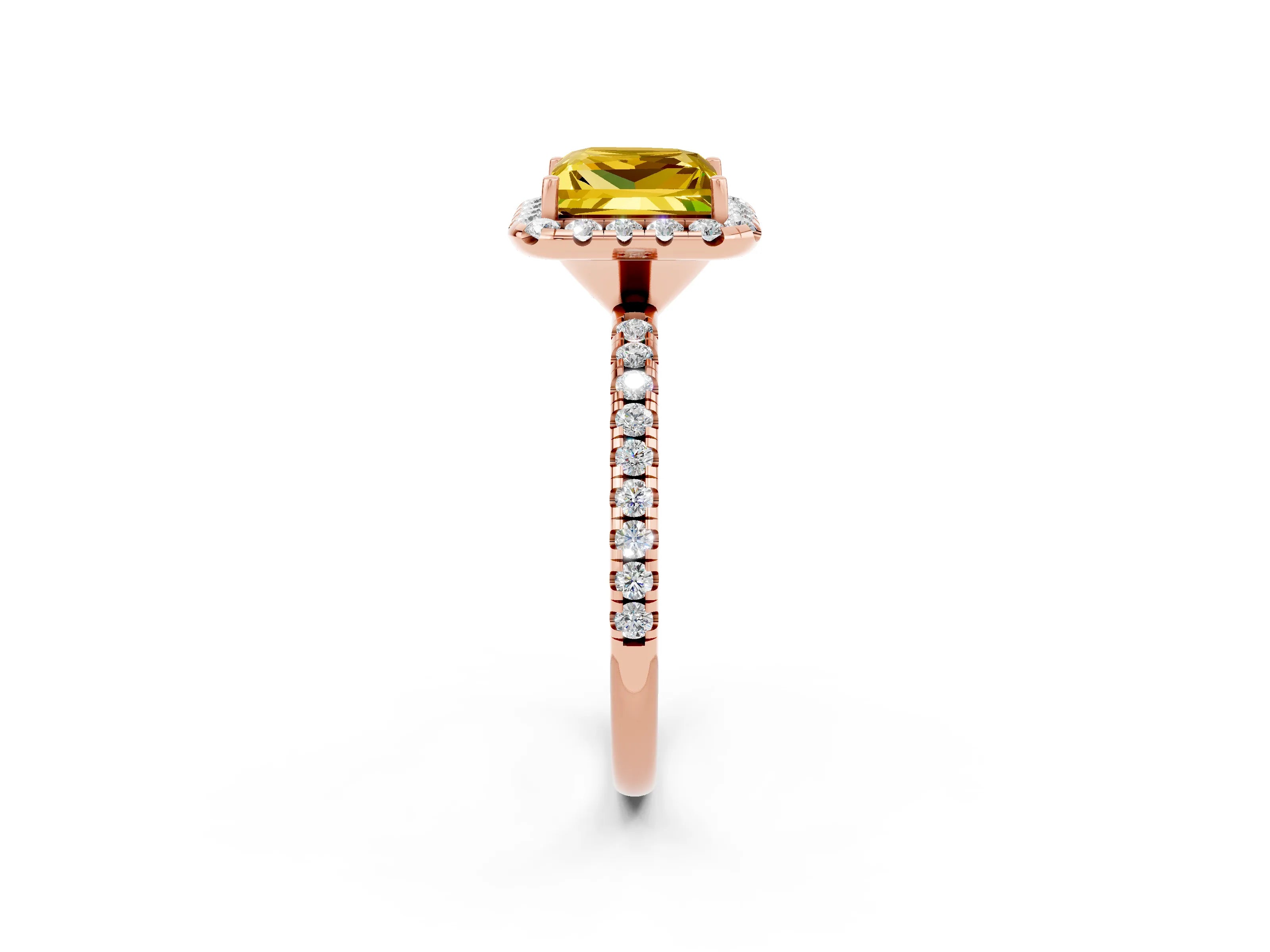 Rose gold Princess Cut Cut Diamond Floral Halo Engagement Ring with Pavé Band and Prong Setting_2