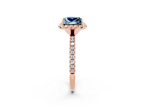 Rose gold Princess Cut Cut Diamond Floral Halo Engagement Ring with Pavé Band and Prong Setting_2