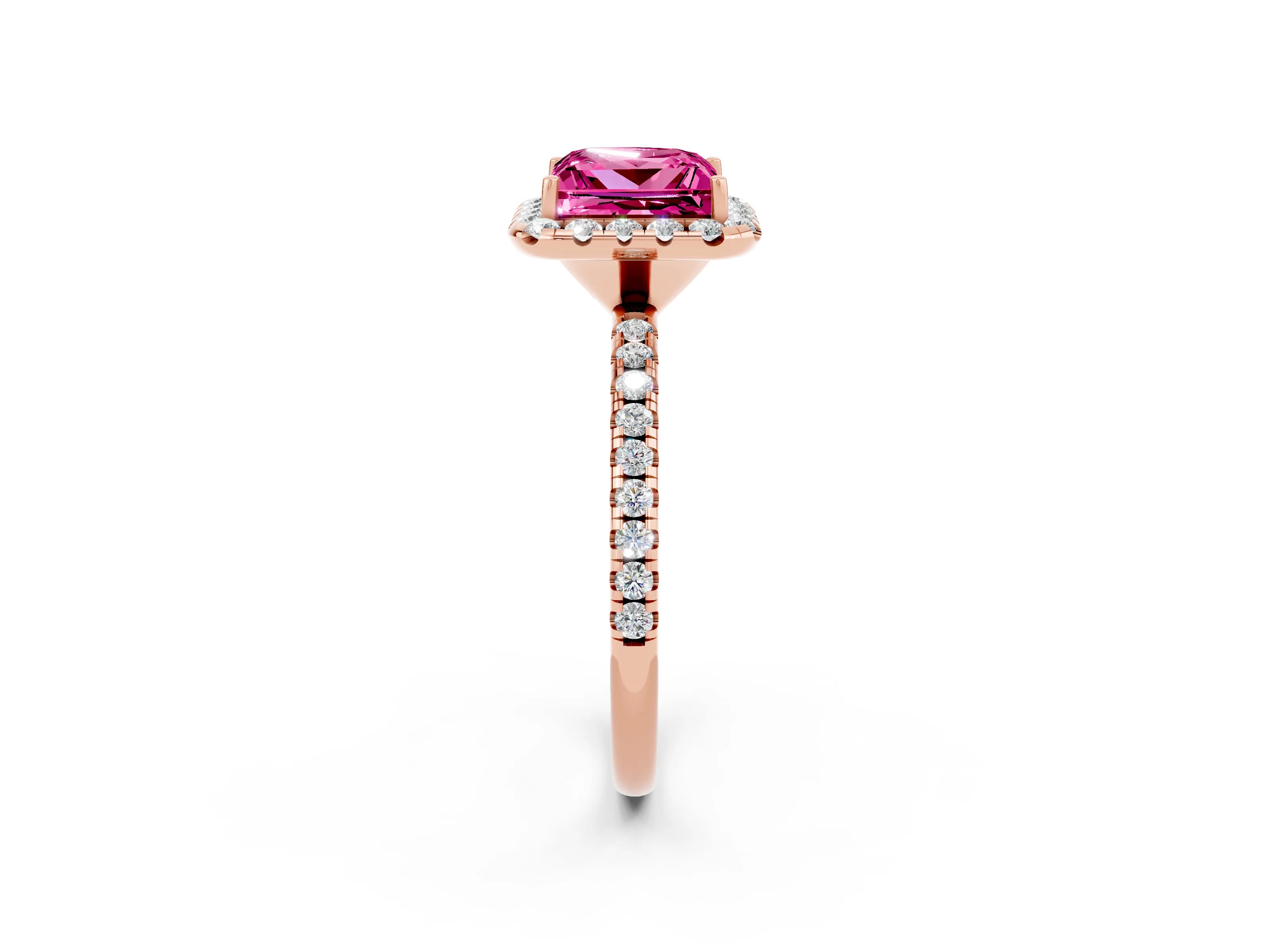 Rose gold Princess Cut Cut Diamond Floral Halo Engagement Ring with Pavé Band and Prong Setting_2