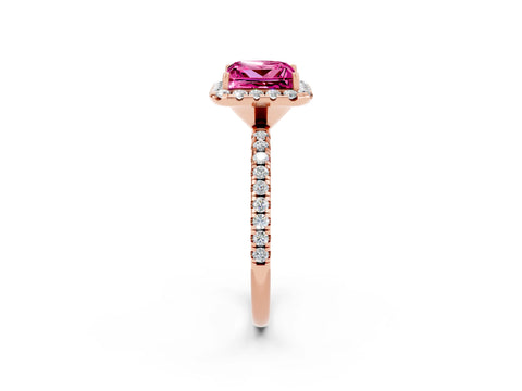 Rose gold Princess Cut Cut Diamond Floral Halo Engagement Ring with Pavé Band and Prong Setting_2