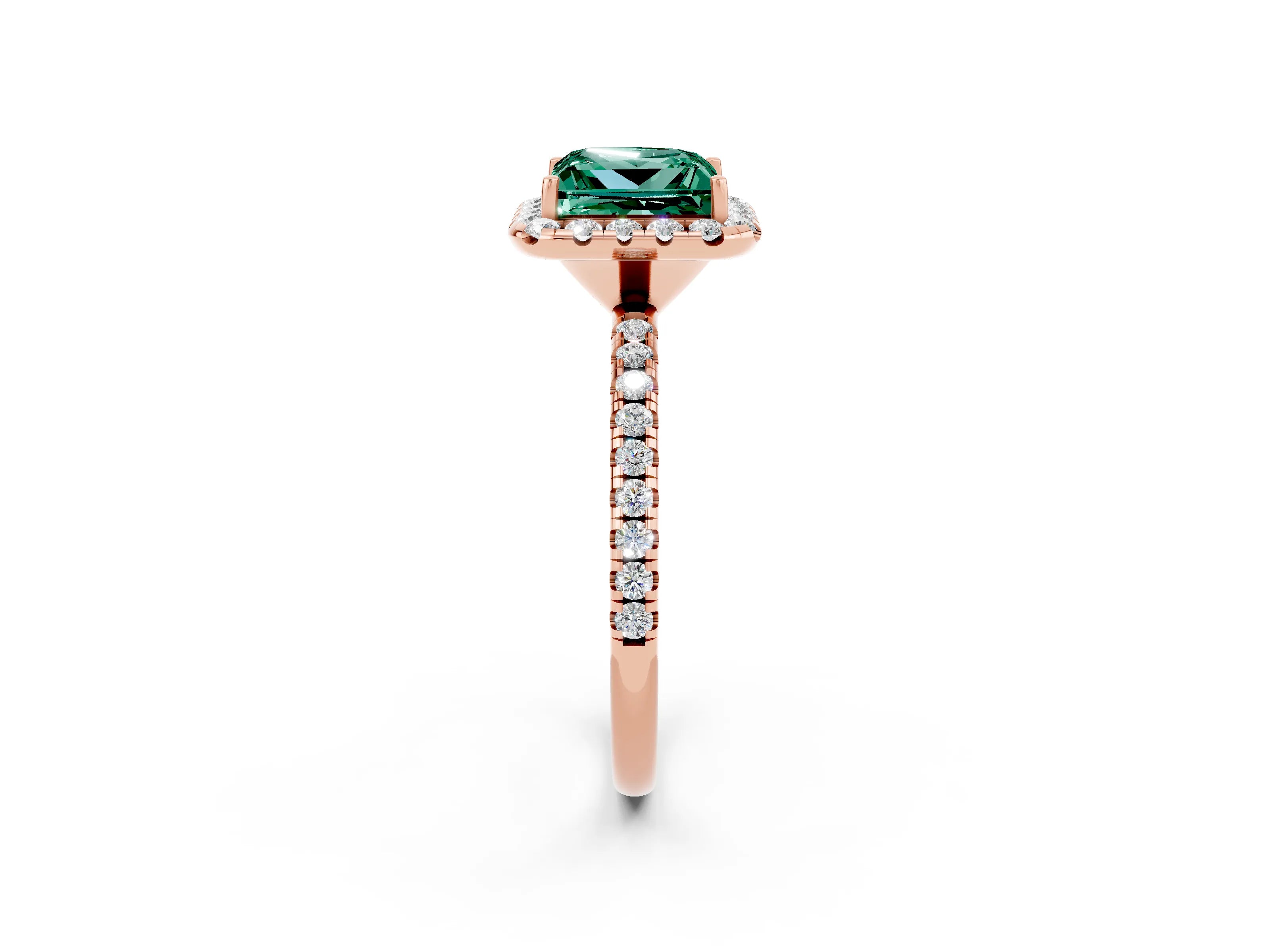 Rose gold Princess Cut Cut Diamond Floral Halo Engagement Ring with Pavé Band and Prong Setting_2