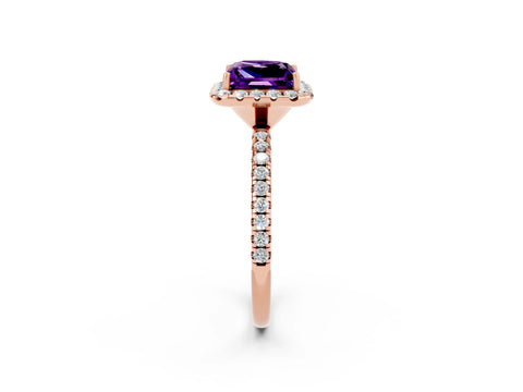 Rose gold Princess Cut Cut Diamond Floral Halo Engagement Ring with Pavé Band and Prong Setting_2