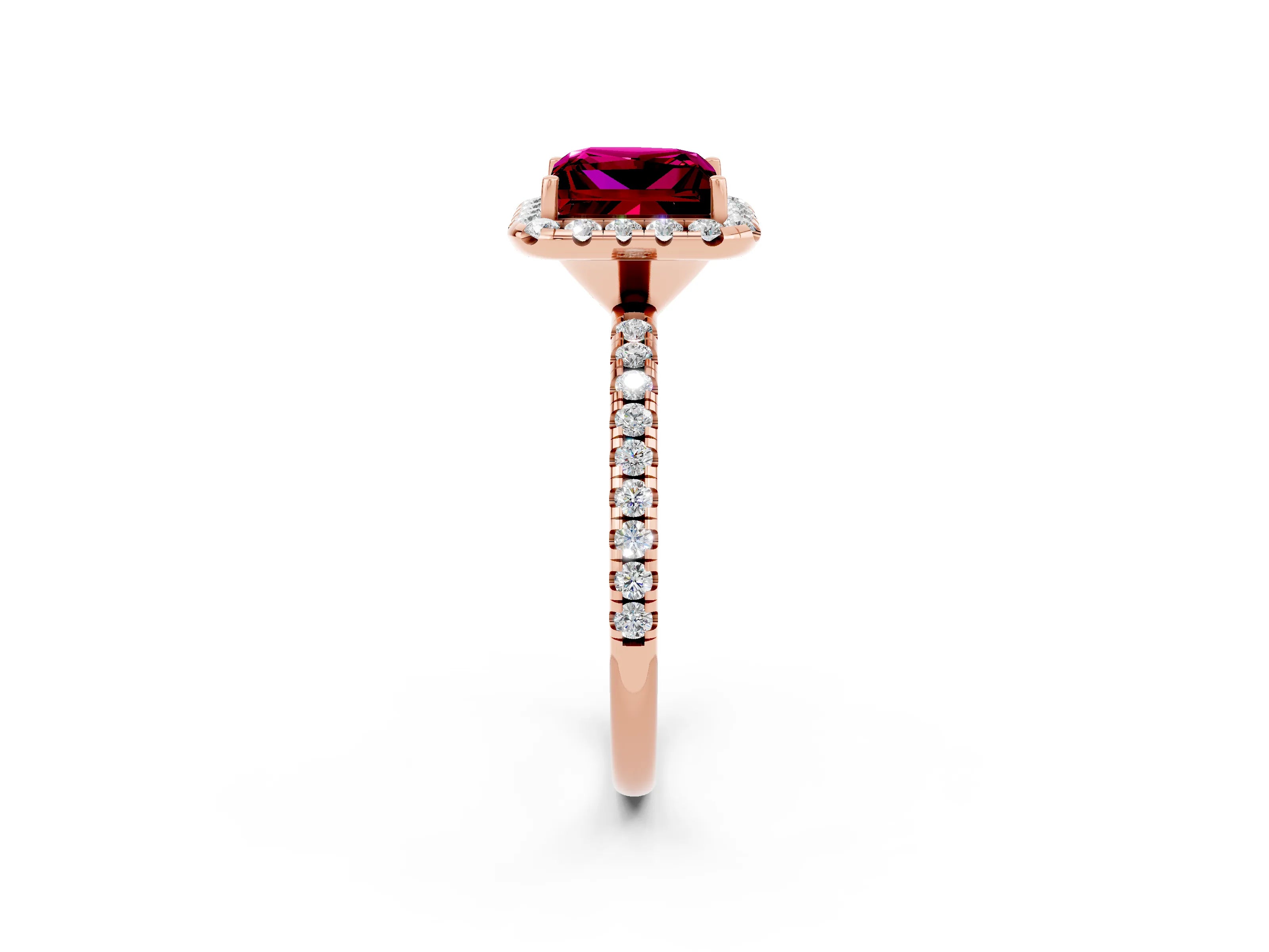Rose gold Princess Cut Cut Diamond Floral Halo Engagement Ring with Pavé Band and Prong Setting_2