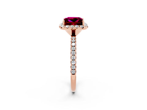 Rose gold Princess Cut Cut Diamond Floral Halo Engagement Ring with Pavé Band and Prong Setting_2
