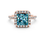 Rose gold Princess Cut Cut Diamond Floral Halo Engagement Ring with Pavé Band and Prong Setting