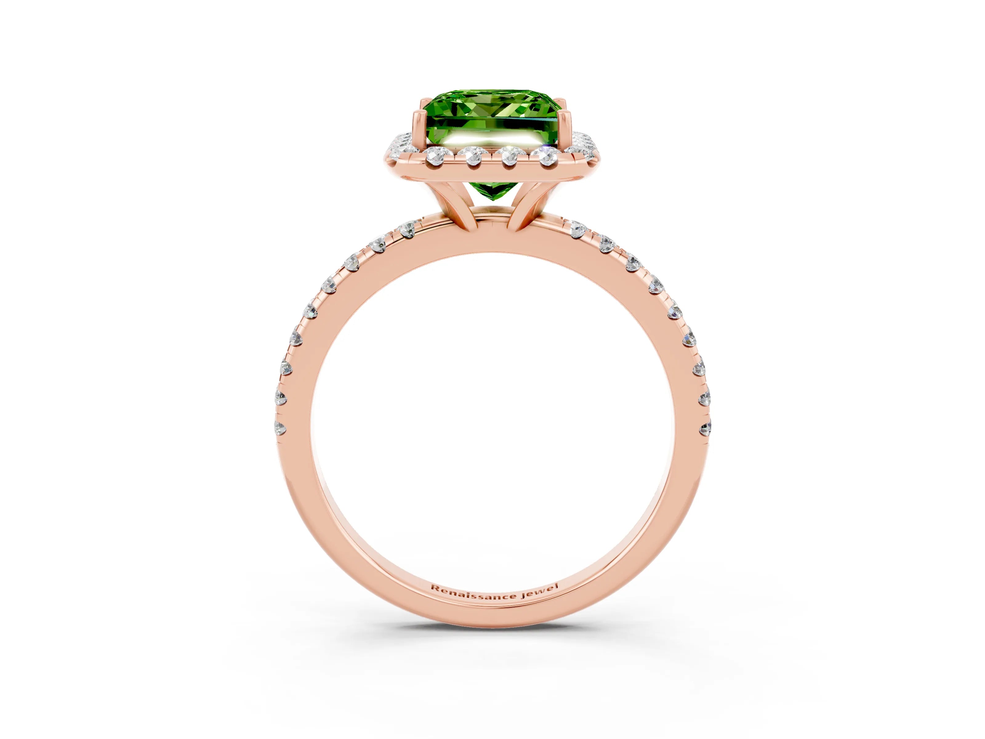 Rose gold Princess Cut Cut Diamond Floral Halo Engagement Ring with Pavé Band and Prong Setting_3
