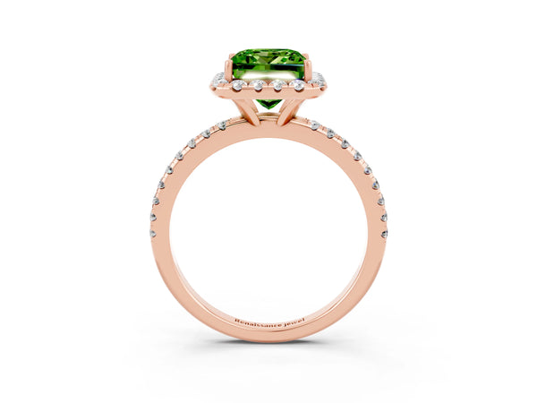 Rose gold Princess Cut Cut Diamond Floral Halo Engagement Ring with Pavé Band and Prong Setting