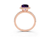 Rose gold Princess Cut Cut Diamond Floral Halo Engagement Ring with Pavé Band and Prong Setting_3