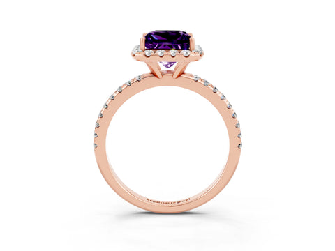 Rose gold Princess Cut Cut Diamond Floral Halo Engagement Ring with Pavé Band and Prong Setting_3