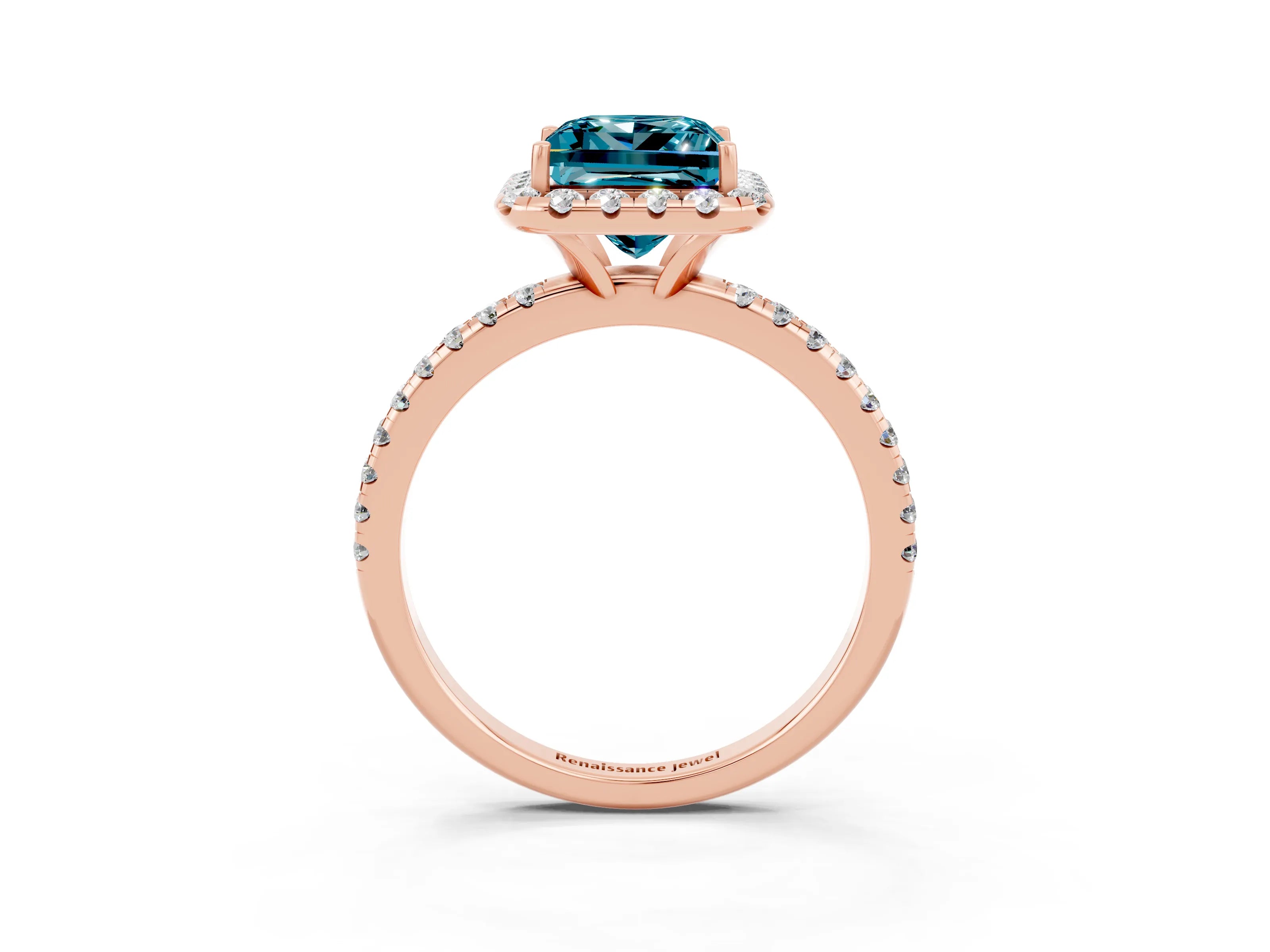 Rose gold Princess Cut Cut Diamond Floral Halo Engagement Ring with Pavé Band and Prong Setting_3