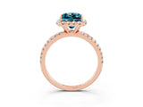 Rose gold Princess Cut Cut Diamond Floral Halo Engagement Ring with Pavé Band and Prong Setting_3