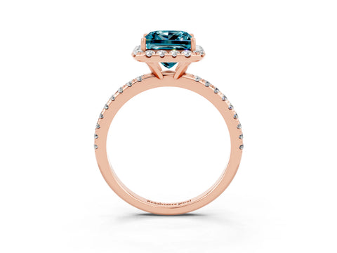 Rose gold Princess Cut Cut Diamond Floral Halo Engagement Ring with Pavé Band and Prong Setting_3