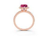 Rose gold Princess Cut Cut Diamond Floral Halo Engagement Ring with Pavé Band and Prong Setting_3