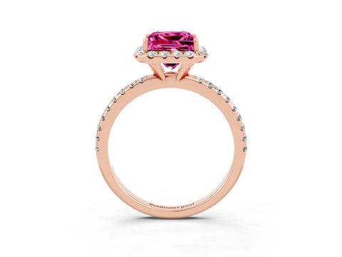 Rose gold Princess Cut Cut Diamond Floral Halo Engagement Ring with Pavé Band and Prong Setting_3