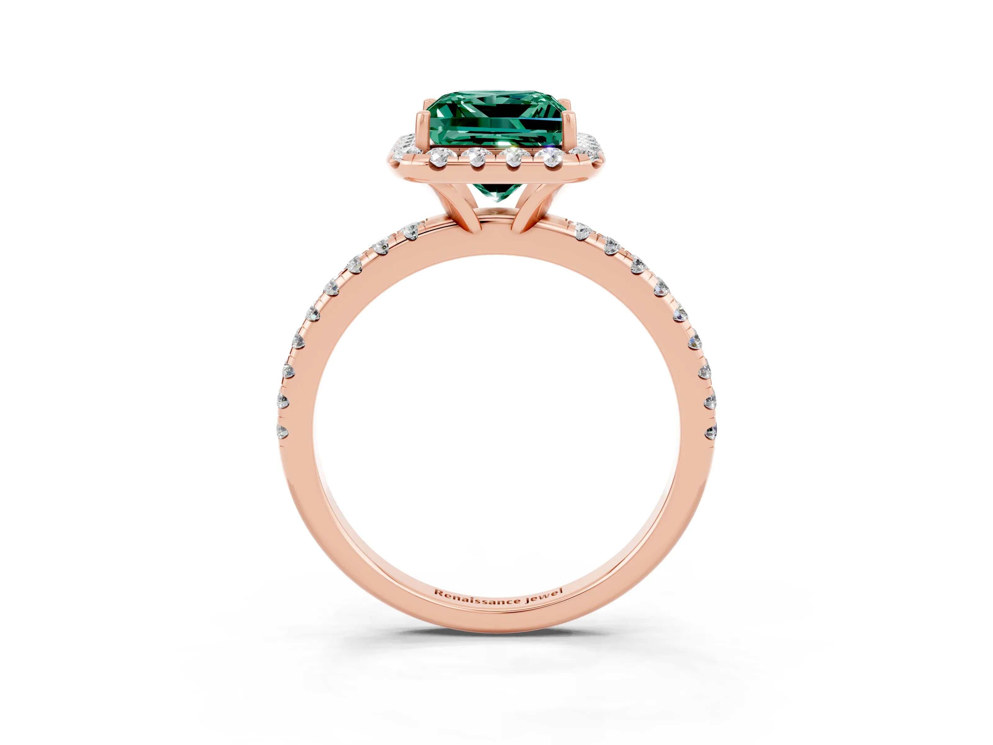 Rose gold Princess Cut Cut Diamond Floral Halo Engagement Ring with Pavé Band and Prong Setting_3