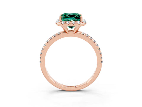Rose gold Princess Cut Cut Diamond Floral Halo Engagement Ring with Pavé Band and Prong Setting_3