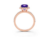 Rose gold Princess Cut Cut Diamond Floral Halo Engagement Ring with Pavé Band and Prong Setting_3