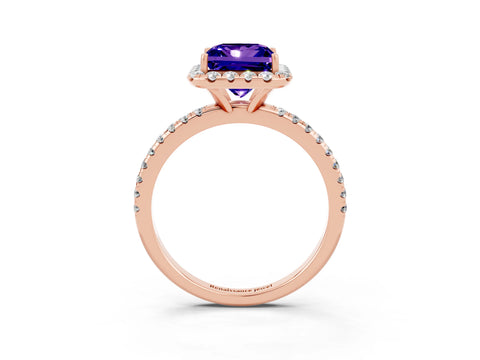 Rose gold Princess Cut Cut Diamond Floral Halo Engagement Ring with Pavé Band and Prong Setting_3