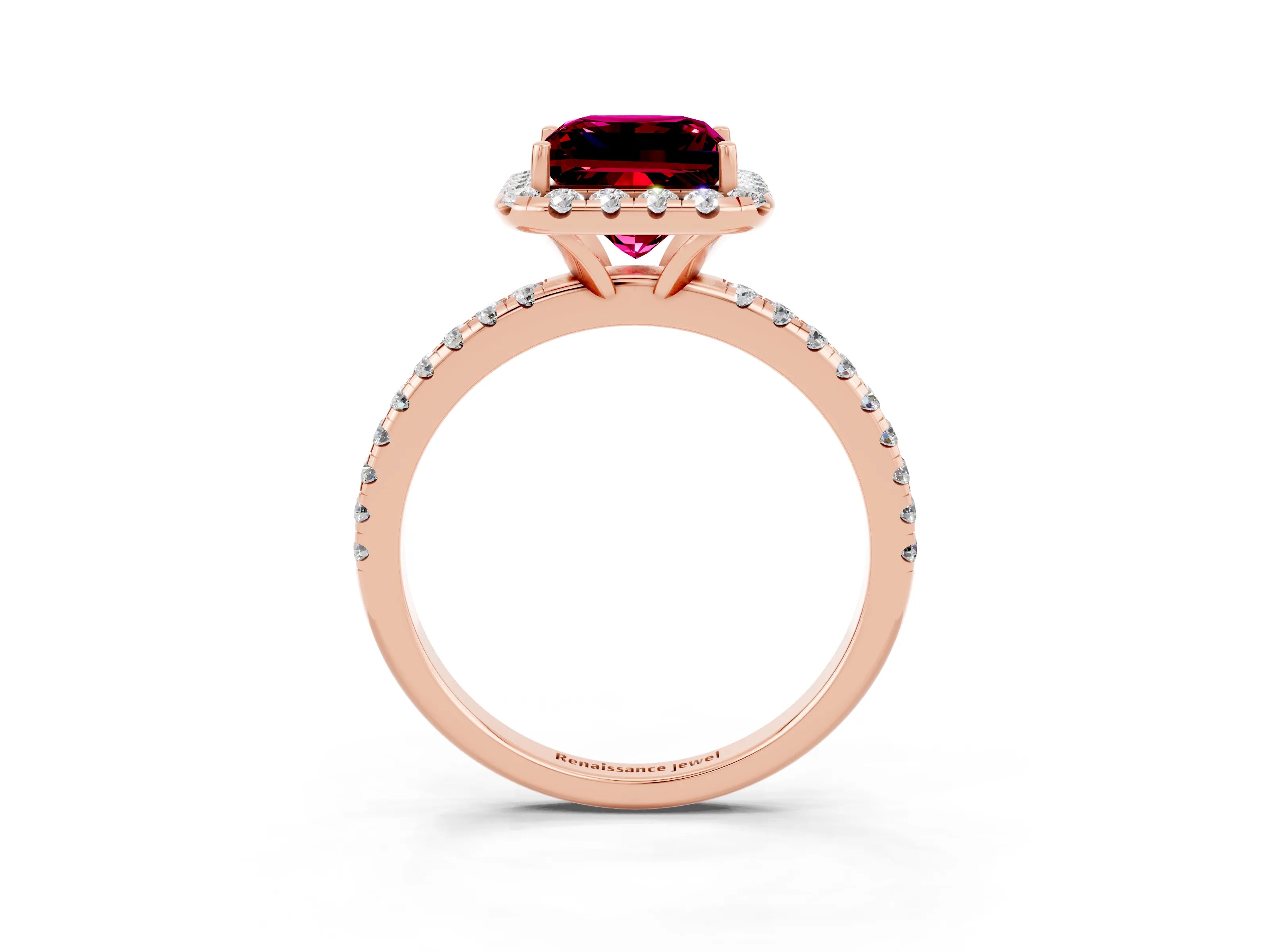 Rose gold Princess Cut Cut Diamond Floral Halo Engagement Ring with Pavé Band and Prong Setting_3