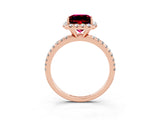 Rose gold Princess Cut Cut Diamond Floral Halo Engagement Ring with Pavé Band and Prong Setting_3