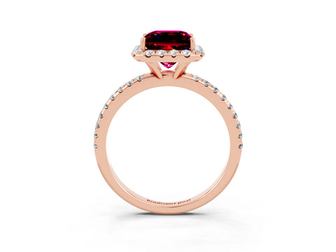 Rose gold Princess Cut Cut Diamond Floral Halo Engagement Ring with Pavé Band and Prong Setting_3