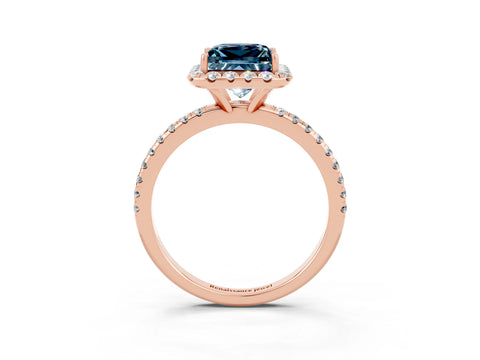 Rose gold Princess Cut Cut Diamond Floral Halo Engagement Ring with Pavé Band and Prong Setting_3