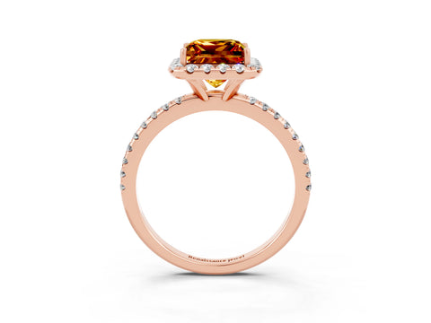 Rose gold Princess Cut Cut Diamond Floral Halo Engagement Ring with Pavé Band and Prong Setting_3