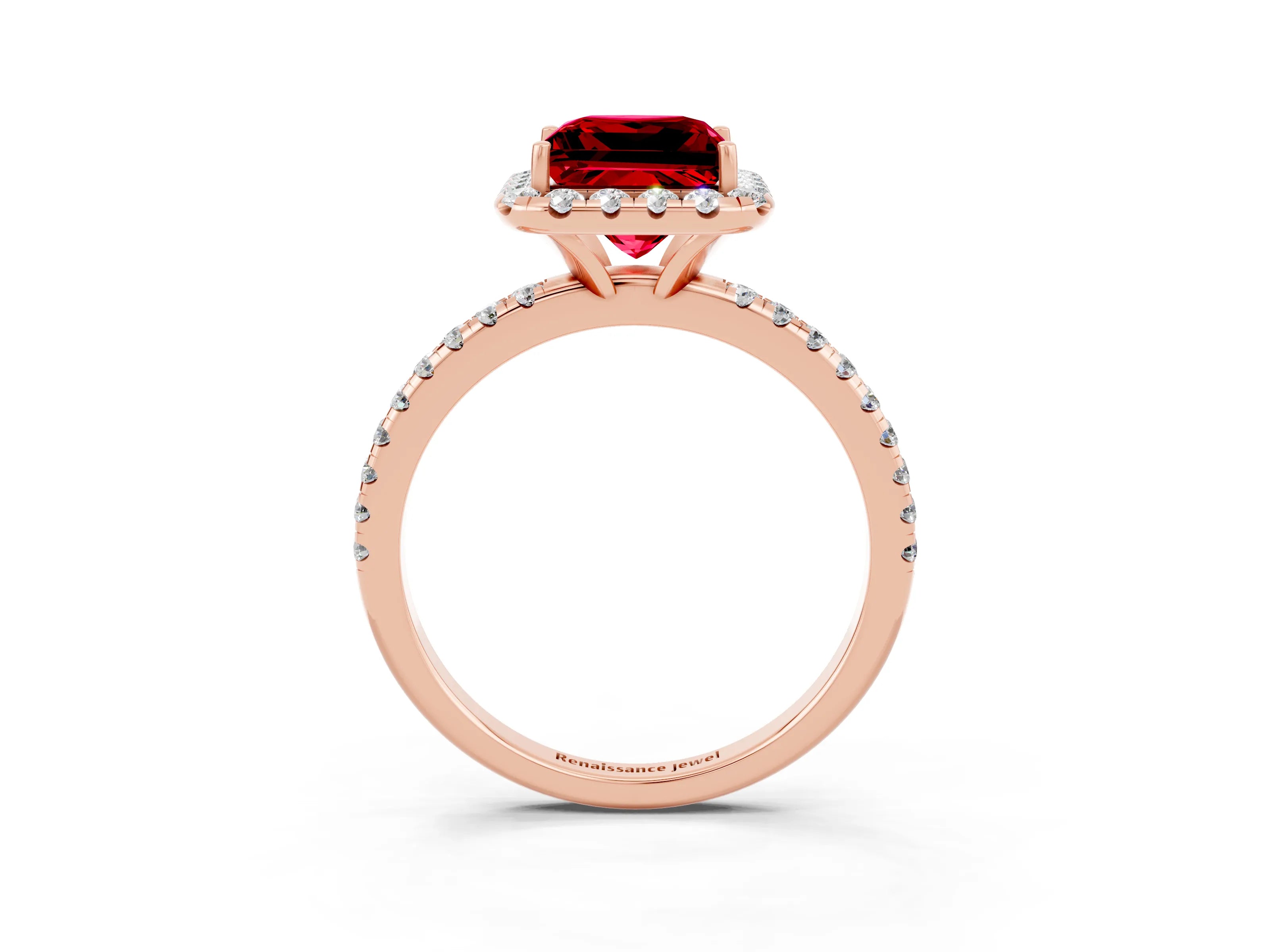 Rose gold Princess Cut Cut Diamond Floral Halo Engagement Ring with Pavé Band and Prong Setting_3