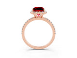 Rose gold Princess Cut Cut Diamond Floral Halo Engagement Ring with Pavé Band and Prong Setting_3