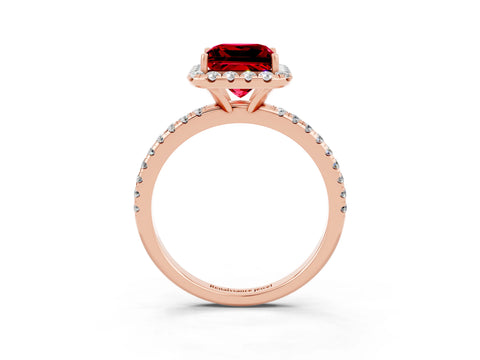 Rose gold Princess Cut Cut Diamond Floral Halo Engagement Ring with Pavé Band and Prong Setting_3