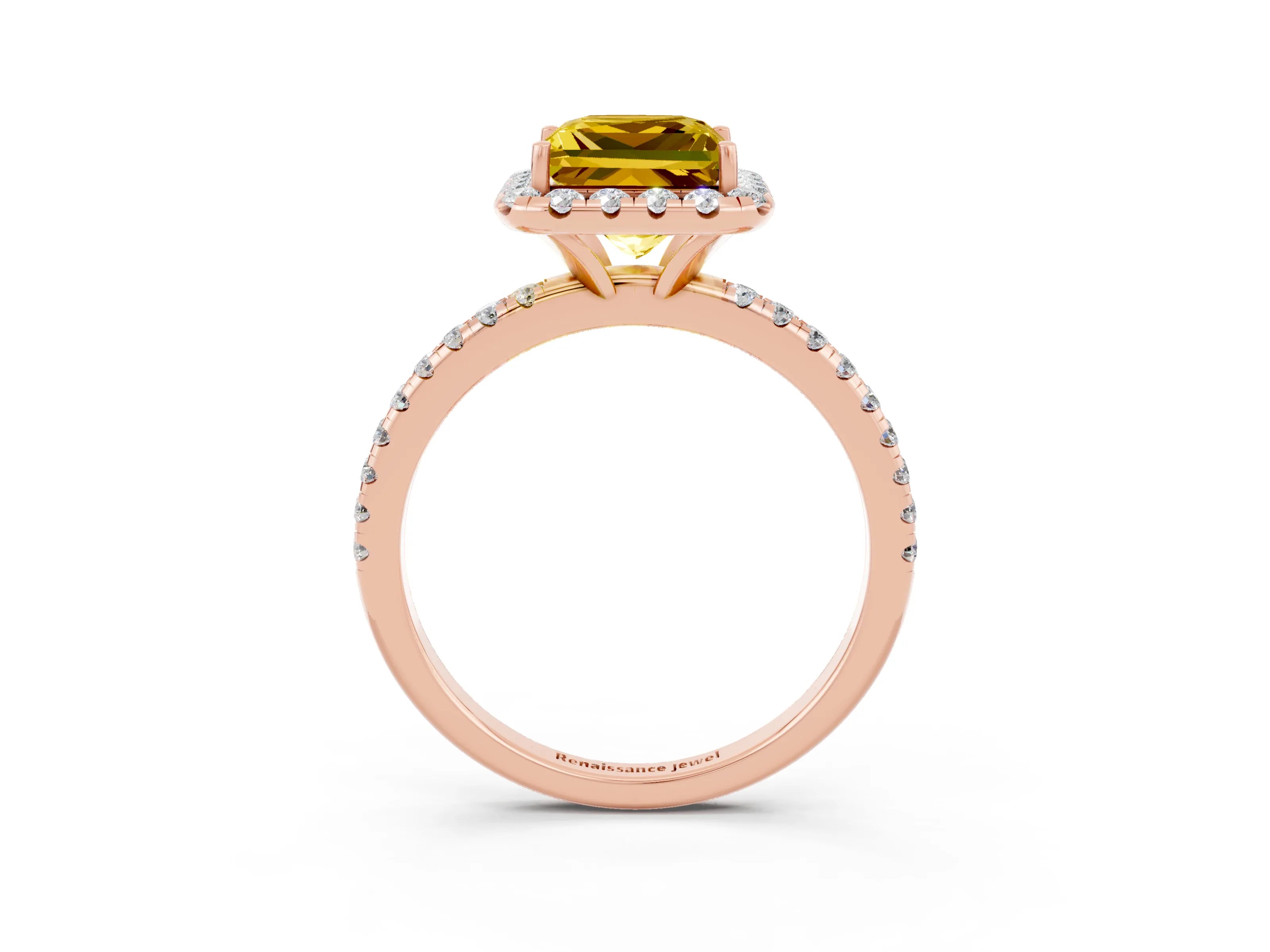 Rose gold Princess Cut Cut Diamond Floral Halo Engagement Ring with Pavé Band and Prong Setting_3