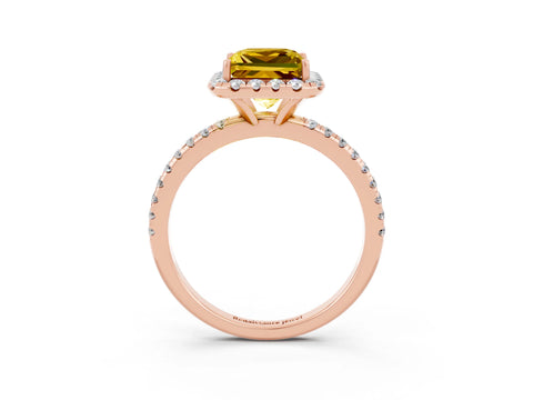 Rose gold Princess Cut Cut Diamond Floral Halo Engagement Ring with Pavé Band and Prong Setting_3