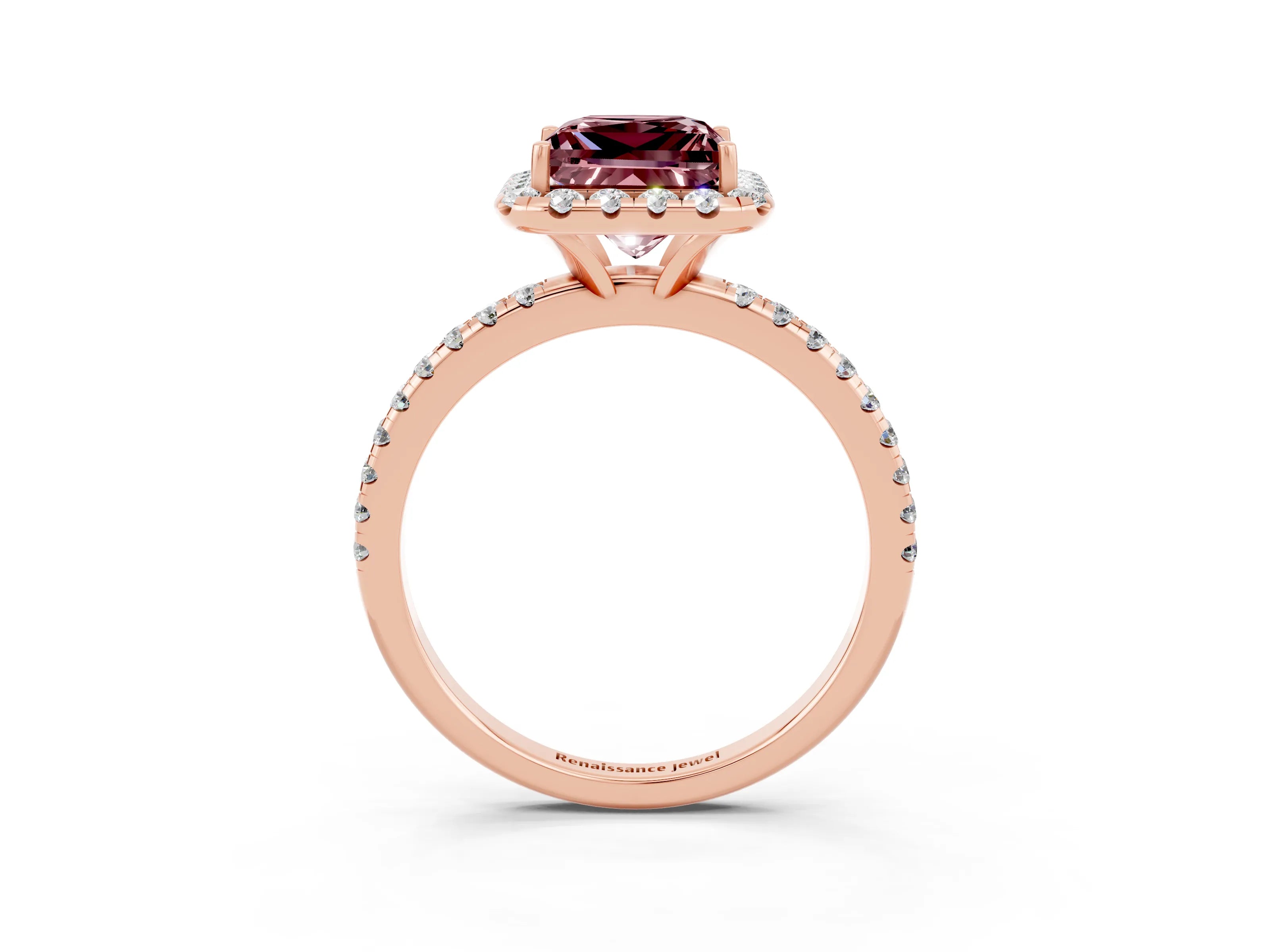 Rose gold Princess Cut Cut Diamond Floral Halo Engagement Ring with Pavé Band and Prong Setting_3