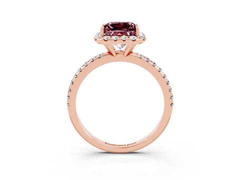 Rose gold Princess Cut Cut Diamond Floral Halo Engagement Ring with Pavé Band and Prong Setting_3