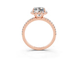 Rose gold Princess Cut Cut Diamond Floral Halo Engagement Ring with Pavé Band and Prong Setting_3