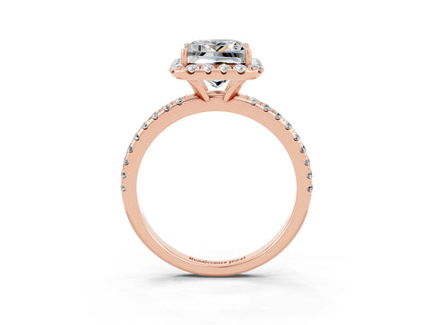 Rose gold Princess Cut Cut Diamond Floral Halo Engagement Ring with Pavé Band and Prong Setting_3