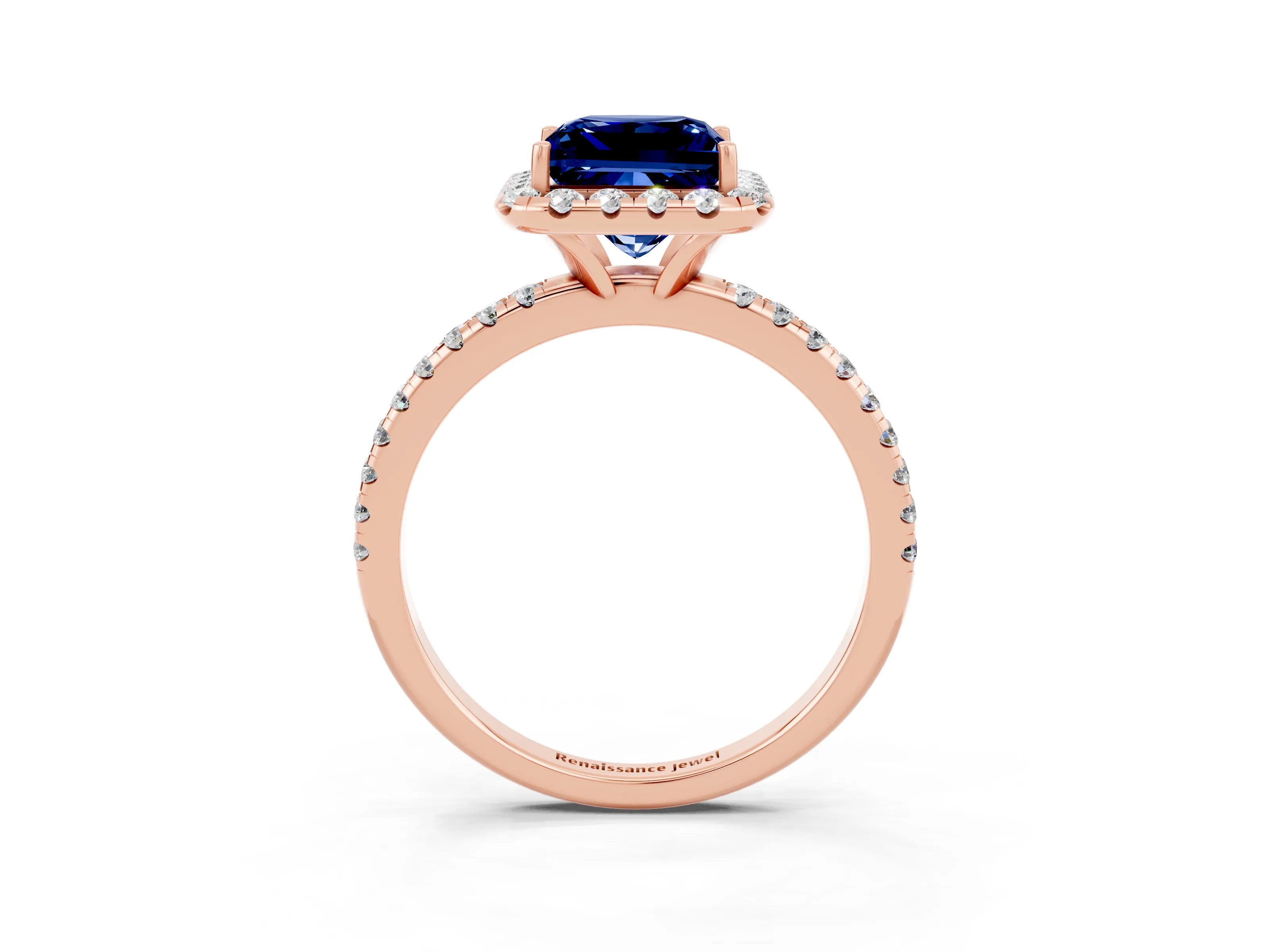 Rose gold Princess Cut Cut Diamond Floral Halo Engagement Ring with Pavé Band and Prong Setting_3