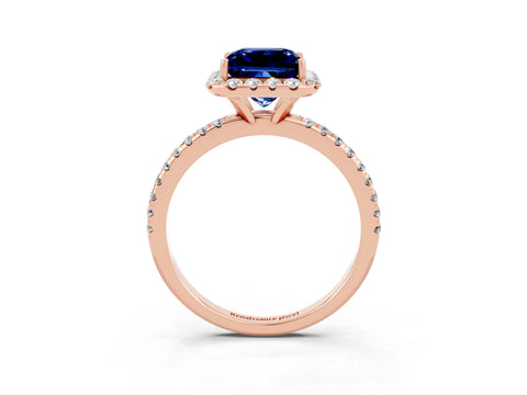 Rose gold Princess Cut Cut Diamond Floral Halo Engagement Ring with Pavé Band and Prong Setting_3