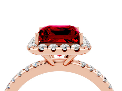 Rose gold Princess Cut Cut Diamond Floral Halo Engagement Ring with Pavé Band and Prong Setting_4