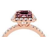 Rose gold Princess Cut Cut Diamond Floral Halo Engagement Ring with Pavé Band and Prong Setting_4