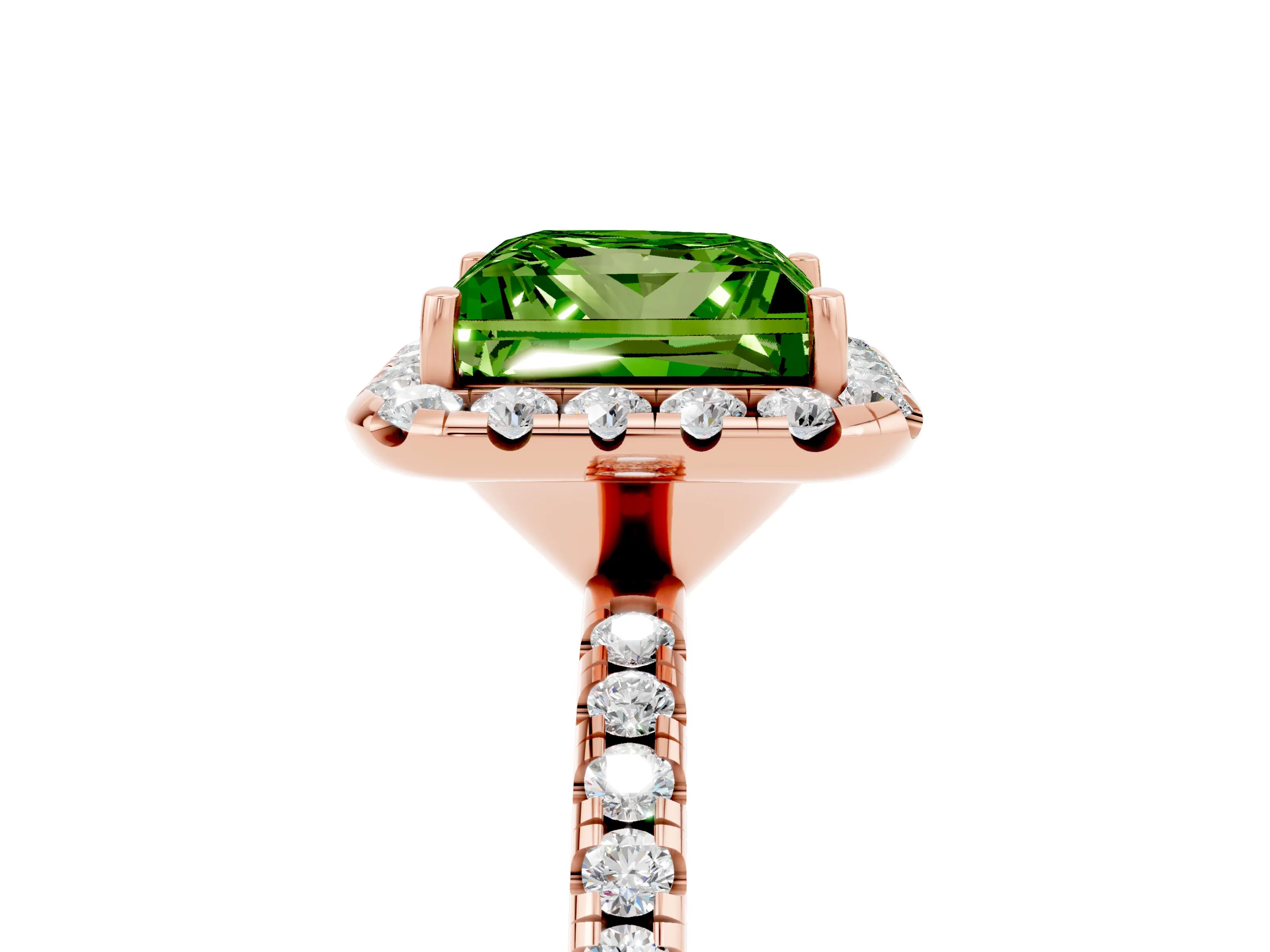 Rose gold Princess Cut Cut Diamond Floral Halo Engagement Ring with Pavé Band and Prong Setting_5