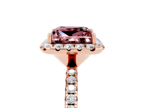 Rose gold Princess Cut Cut Diamond Floral Halo Engagement Ring with Pavé Band and Prong Setting_5
