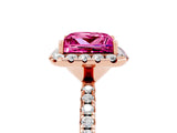 Rose gold Princess Cut Cut Diamond Floral Halo Engagement Ring with Pavé Band and Prong Setting_5