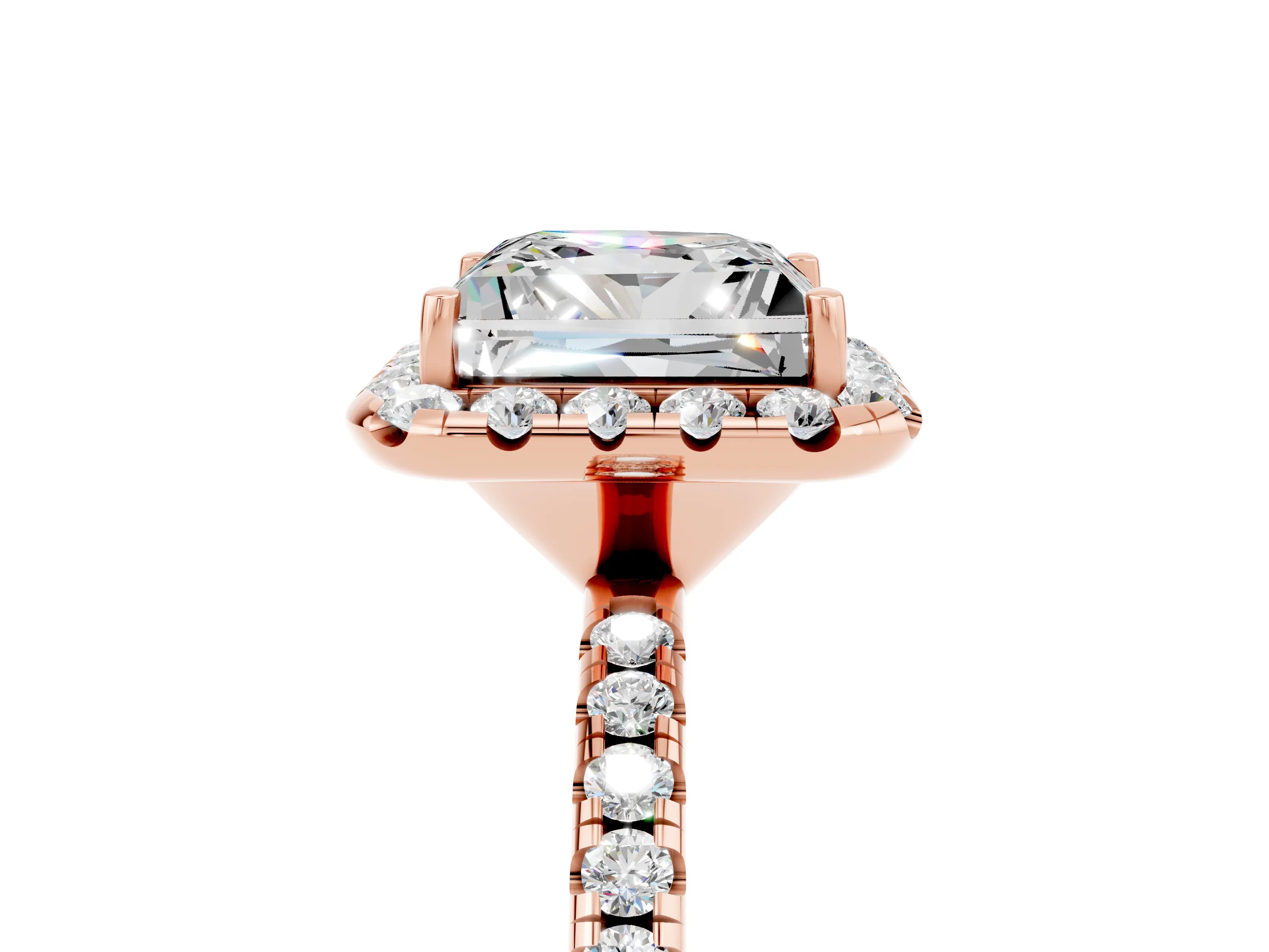 Rose gold Princess Cut Cut Diamond Floral Halo Engagement Ring with Pavé Band and Prong Setting_5