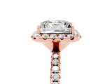Rose gold Princess Cut Cut Diamond Floral Halo Engagement Ring with Pavé Band and Prong Setting_5