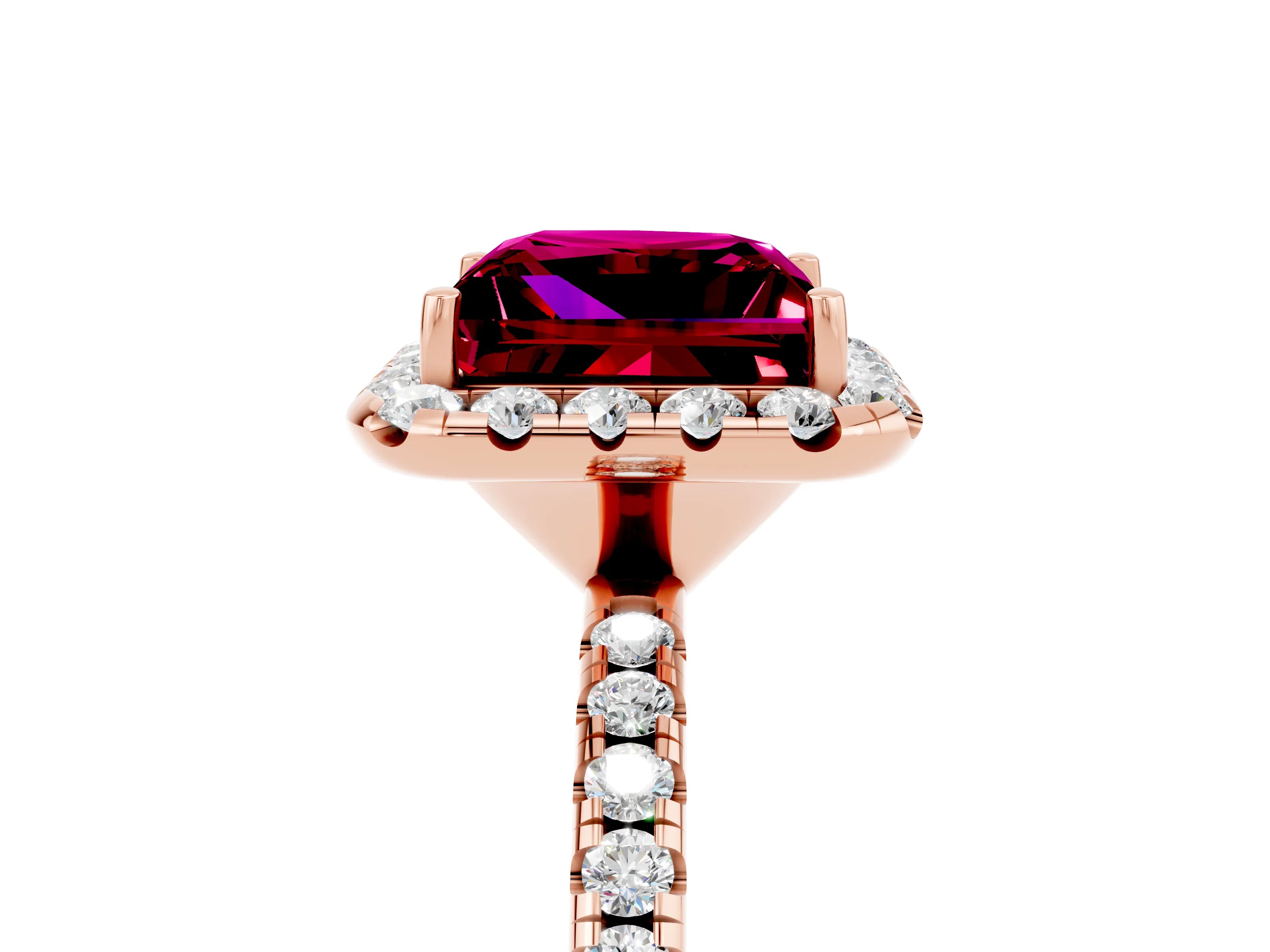 Rose gold Princess Cut Cut Diamond Floral Halo Engagement Ring with Pavé Band and Prong Setting_5