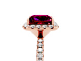 Rose gold Princess Cut Cut Diamond Floral Halo Engagement Ring with Pavé Band and Prong Setting_5