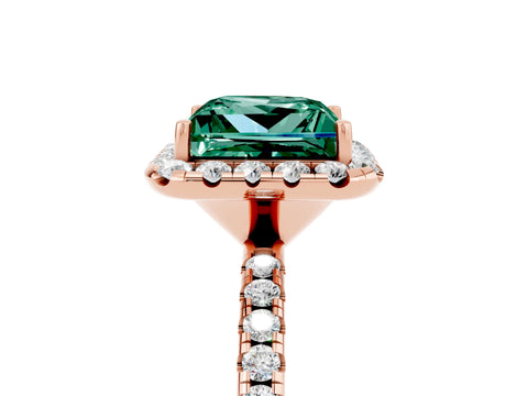 Rose gold Princess Cut Cut Diamond Floral Halo Engagement Ring with Pavé Band and Prong Setting_5