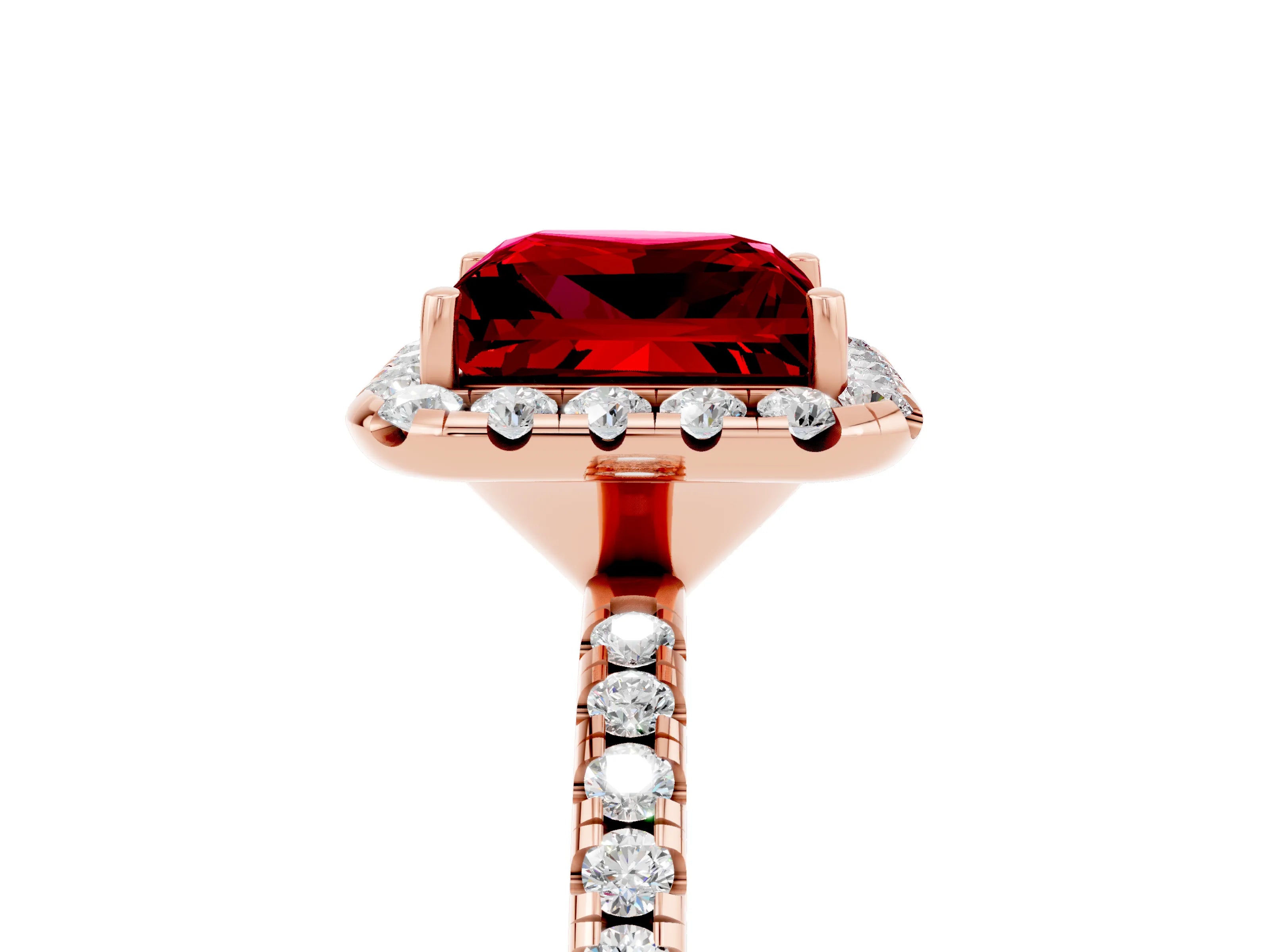 Rose gold Princess Cut Cut Diamond Floral Halo Engagement Ring with Pavé Band and Prong Setting_5