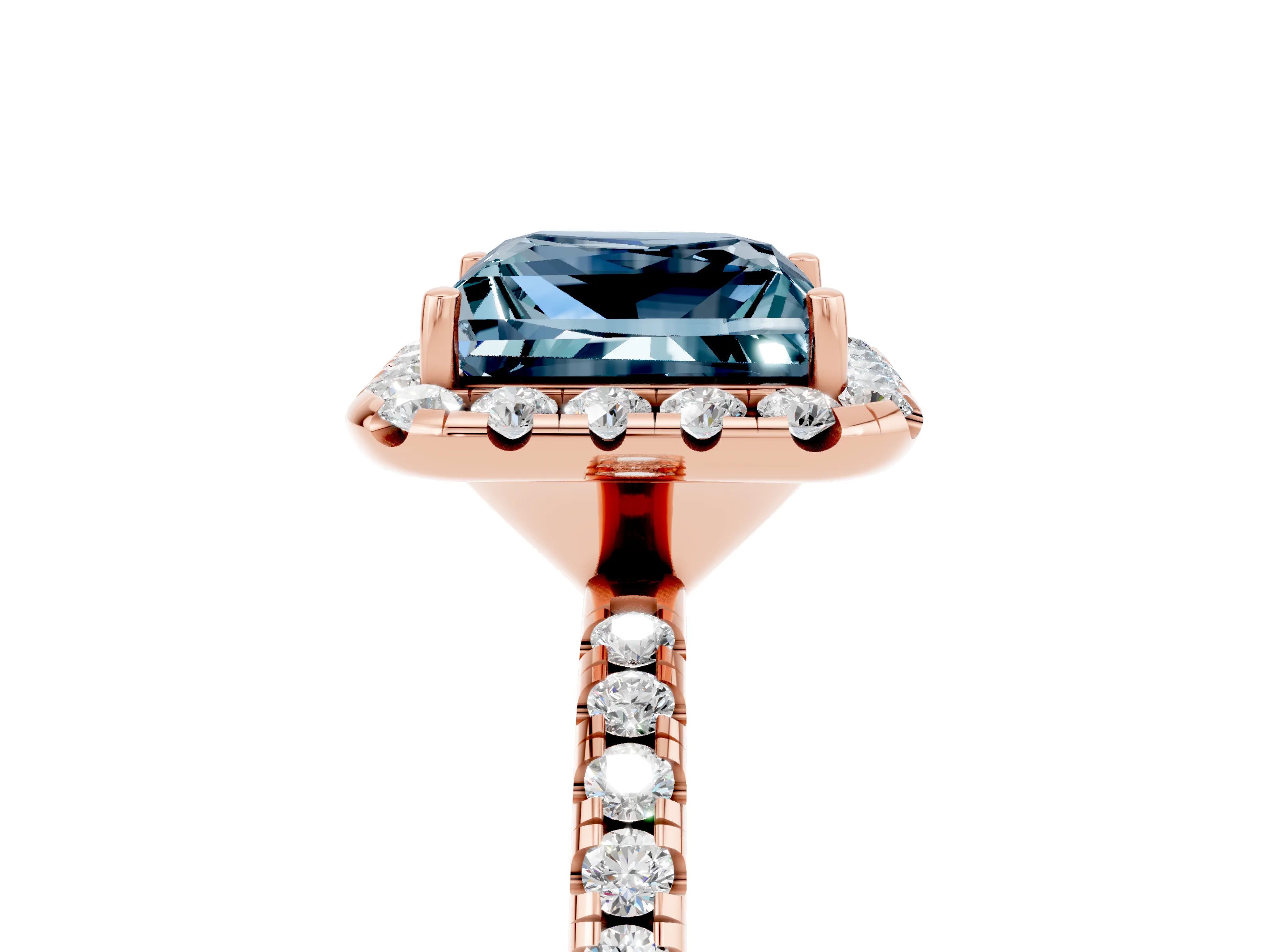 Rose gold Princess Cut Cut Diamond Floral Halo Engagement Ring with Pavé Band and Prong Setting_5